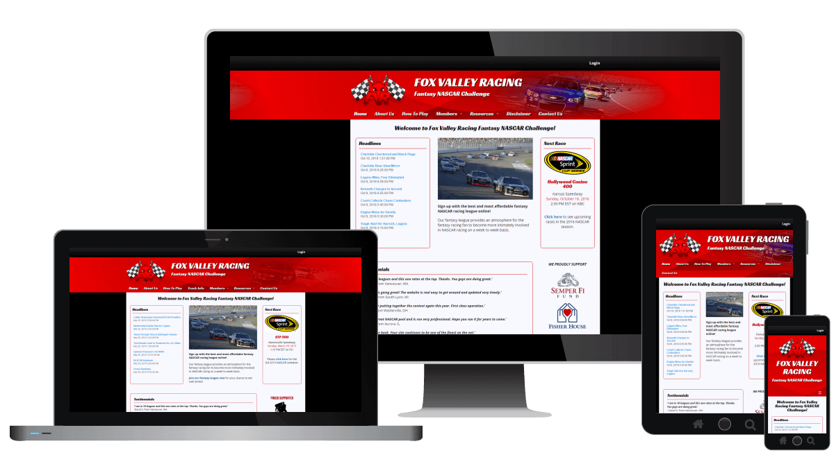 Fox Valley Racing Fantasy NASCAR Challenge - Home page design